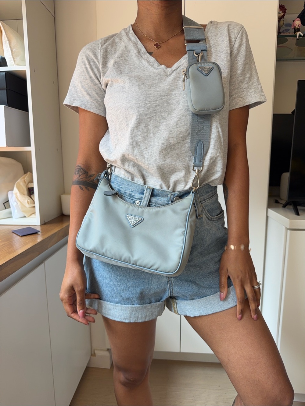 Authentic Prada Re-Edition Nylon Shoulder Bag Blue w/ Certificate & Pouch